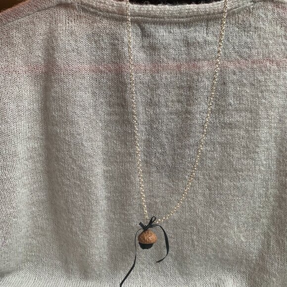 2x25$ 🐿 🍁 CREATION Long necklace - Acorn with Black pompom - silver tone chain - Picture 5 of 9